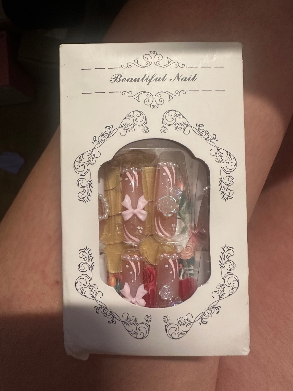 Beautiful Nail Long Press On Nails Bows Flowers Bling